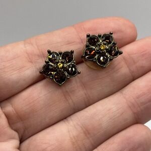 Vintage Topaz Colored Glass Flower Earrings